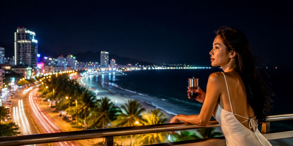 Người dùng Nha Trang theo dõi trận bóng đá và đặt cược thể thao bên tách cà phê buổi tối